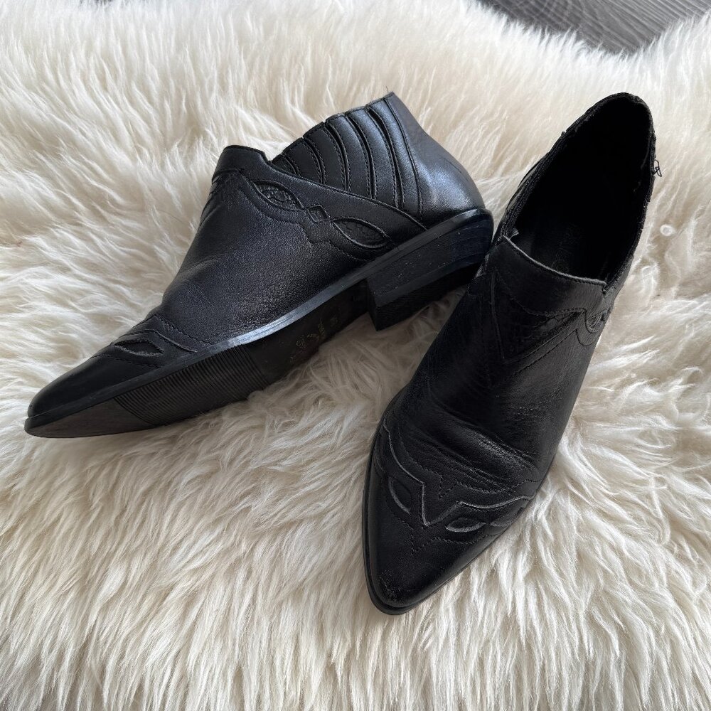 Vtg 80s 90s Palomino black leather witchy boho western ankle boots / sz 6.5